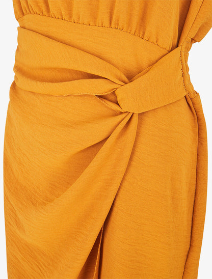 Robe unie sans manches style portefeuille - Jaune moutarde - 3