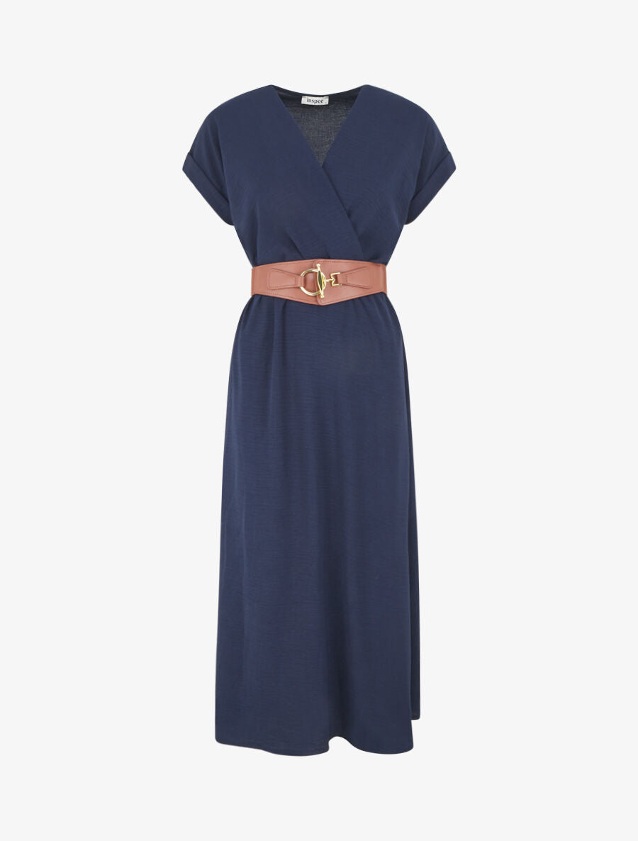 Robe longue unie cache-coeur - Marine - 1