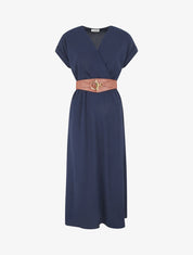 Robe longue unie cache-coeur - Marine - 1