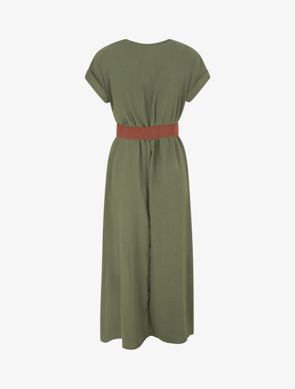 Robe longue unie cache-coeur - Kaki - 2