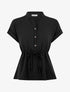 Top uni élastiqué et col boutonné - Noir - 1