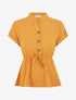 Top uni élastiqué et col boutonné - Jaune moutarde - 4