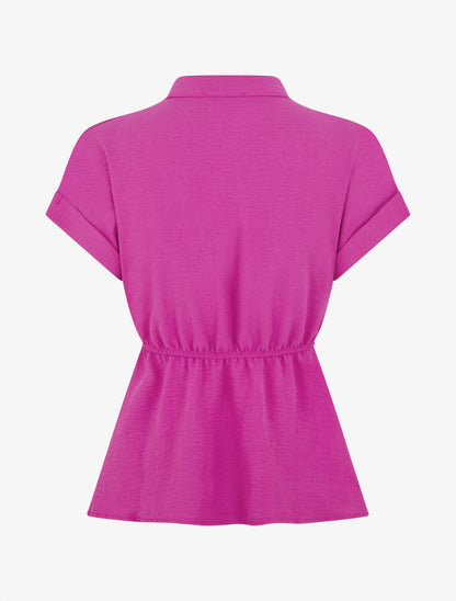 Top uni élastiqué et col boutonné - Magenta - 2