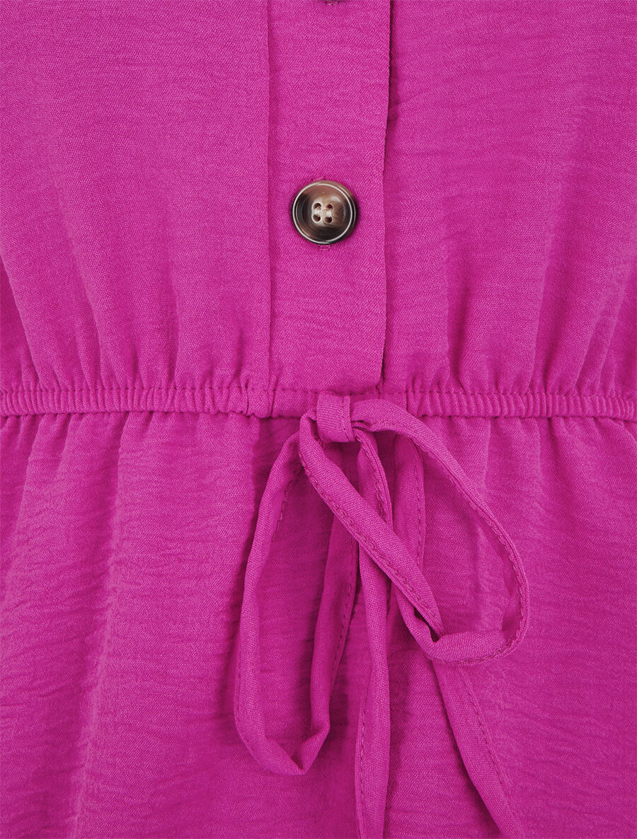 Top uni élastiqué et col boutonné - Magenta - 3