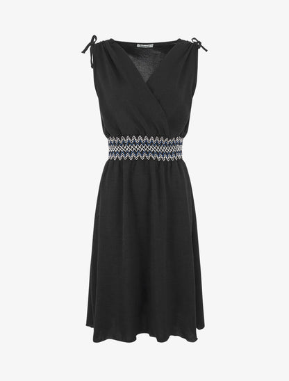 Robe à large bande élastiquée imprimé zigzag - Noir - 1