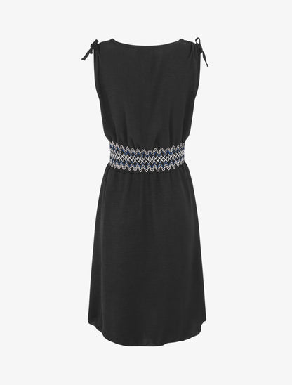 Robe à large bande élastiquée imprimé zigzag - Noir - 2