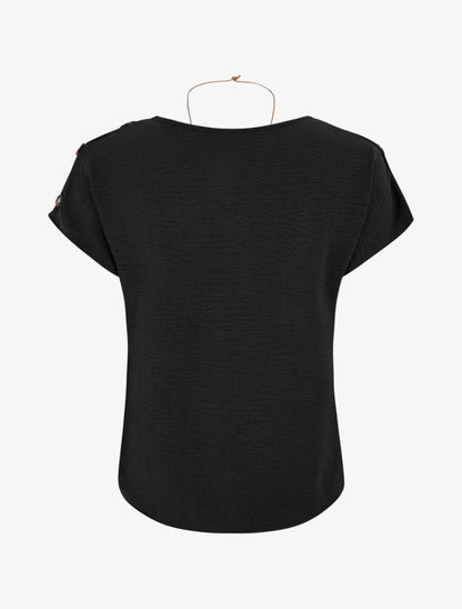 Top fluide à manches courtes et sautoir - Noir - 2