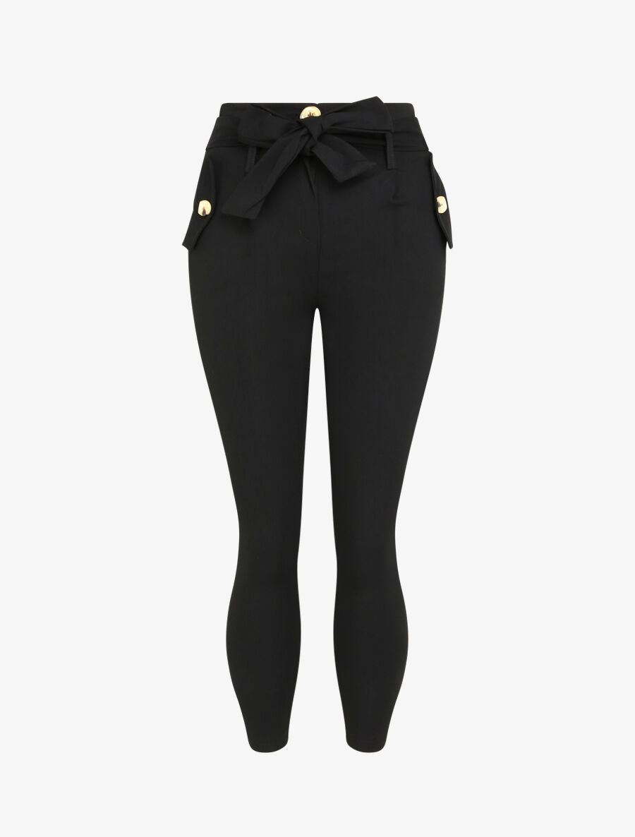 Pantalon 7/8 coupe slim à poches décoratives - Noir - 4