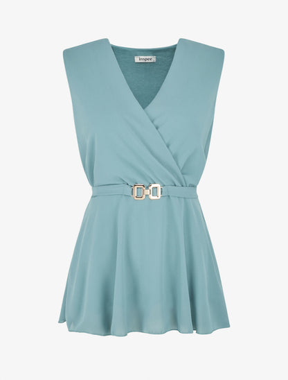 Top uni en voile élastiqué - Turquoise - 4