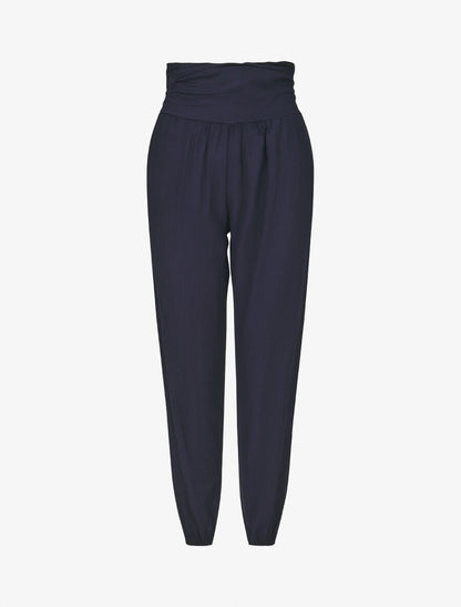 Pantalon droit taille haute plissée - Marine - 1