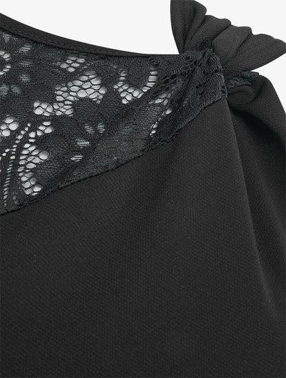 Top uni sans manches à détail dentelle - Noir - 3