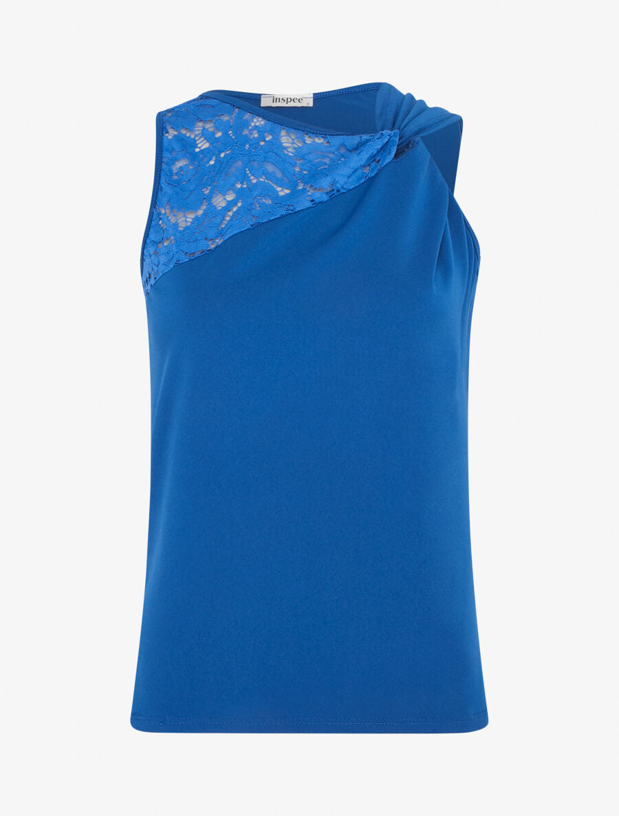 Top uni sans manches à détail dentelle - Bleu roi - 4