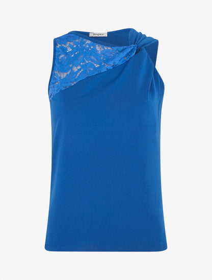 Top uni sans manches à détail dentelle - Bleu roi - 4