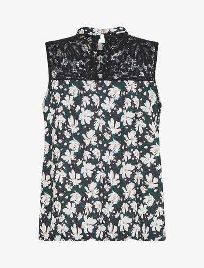 Top imprimé floral à détail dentelle - Noir - 2