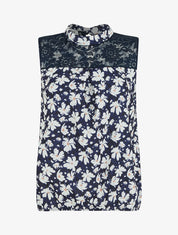 Top imprimé floral à détail dentelle - Marine - 1