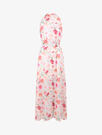 Robe longue en voile imprimé pivoines - Blanc - 1