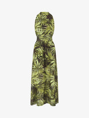 Robe longue en voile imprimé feuillages - Noir - 1