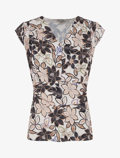 Top avec mancherons à imprimé fleuri - Noir - 4