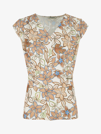 Top avec mancherons à imprimé fleuri - Beige - 4