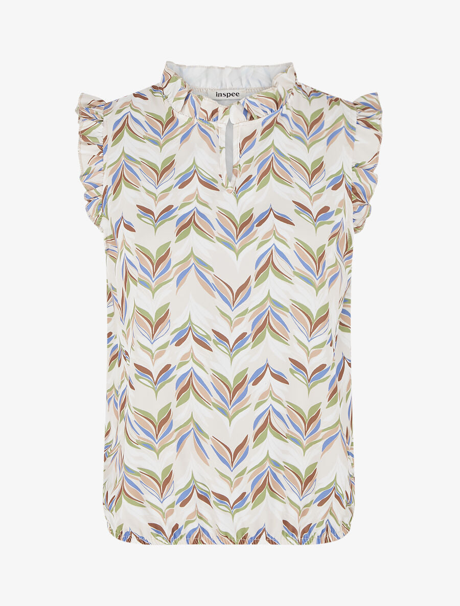 Top à imprimé épi de blé - Beige - 1