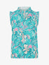 Top satiné sans manches motif fleuri et volants - Turquoise - 1