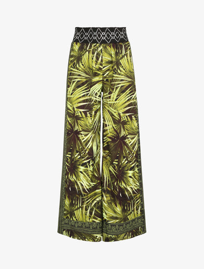 Pantalon fluide coupe flare imprimé tropical - Noir - 1