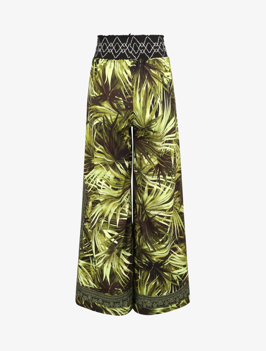 Pantalon fluide coupe flare imprimé tropical - Noir - 2