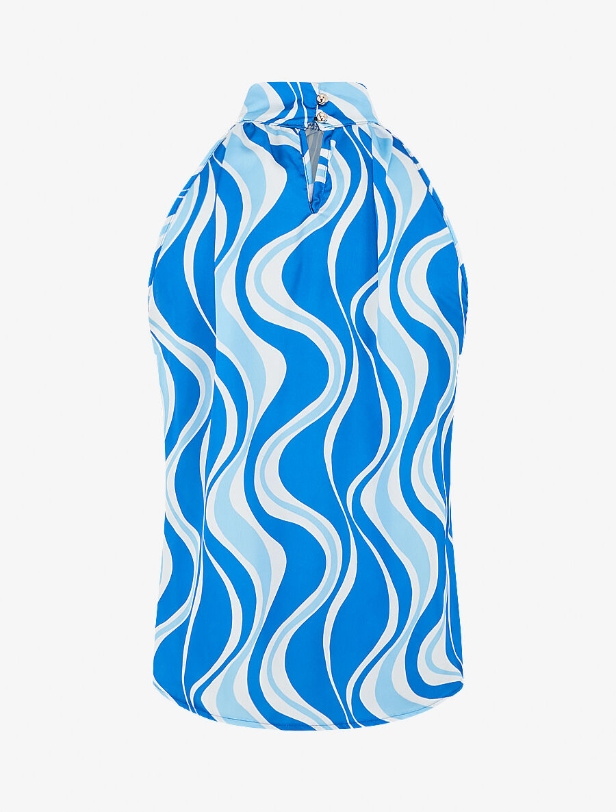 Top graphique sans manches col lavallière - Bleu électrique - 2