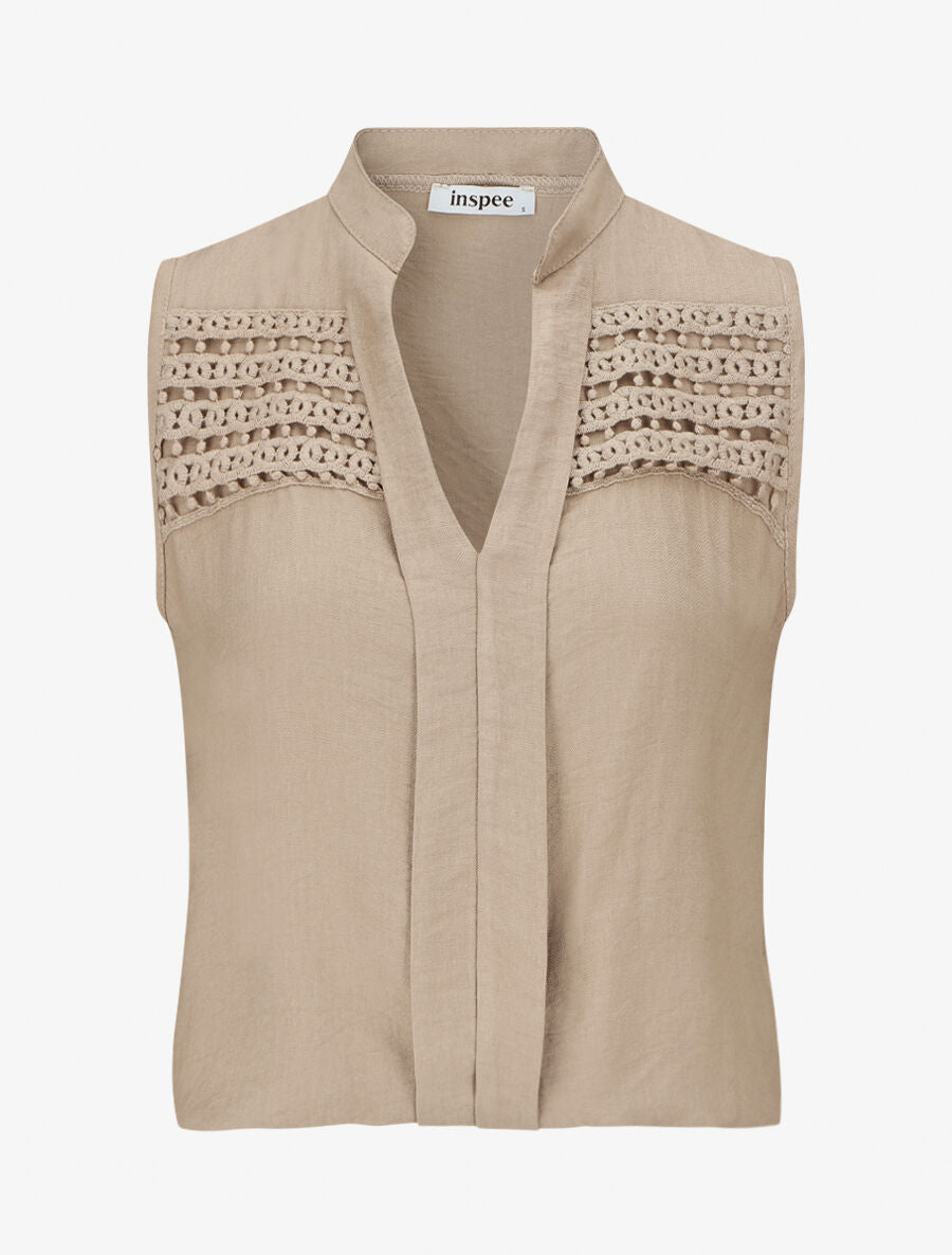Top élastiqué uni sans manches - Taupe - 5
