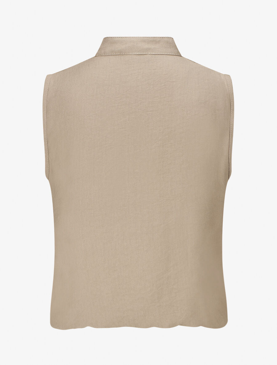 Top élastiqué uni sans manches - Taupe - 2