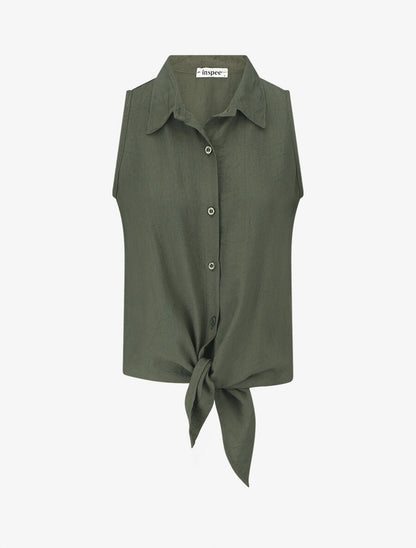 Top uni sans manches à nouer - Kaki - 4