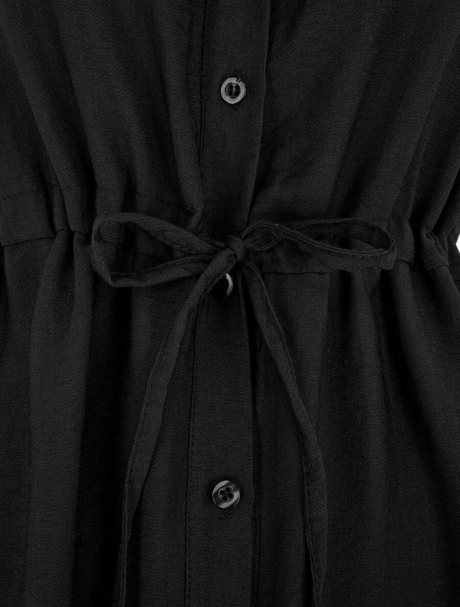Robe unie à cordons de serrage - Noir - 3