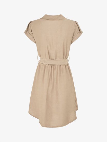 Robe unie ceinturée - Taupe - 2