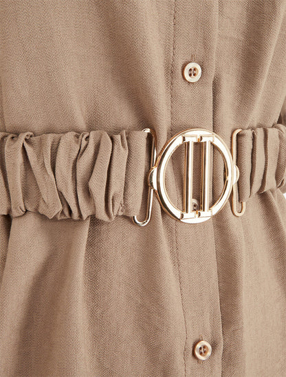 Tunique unie et ceinturée - Taupe - 3