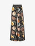 Pantalon fluide coupe flare imprimé plumes stylisées - Noir - 1