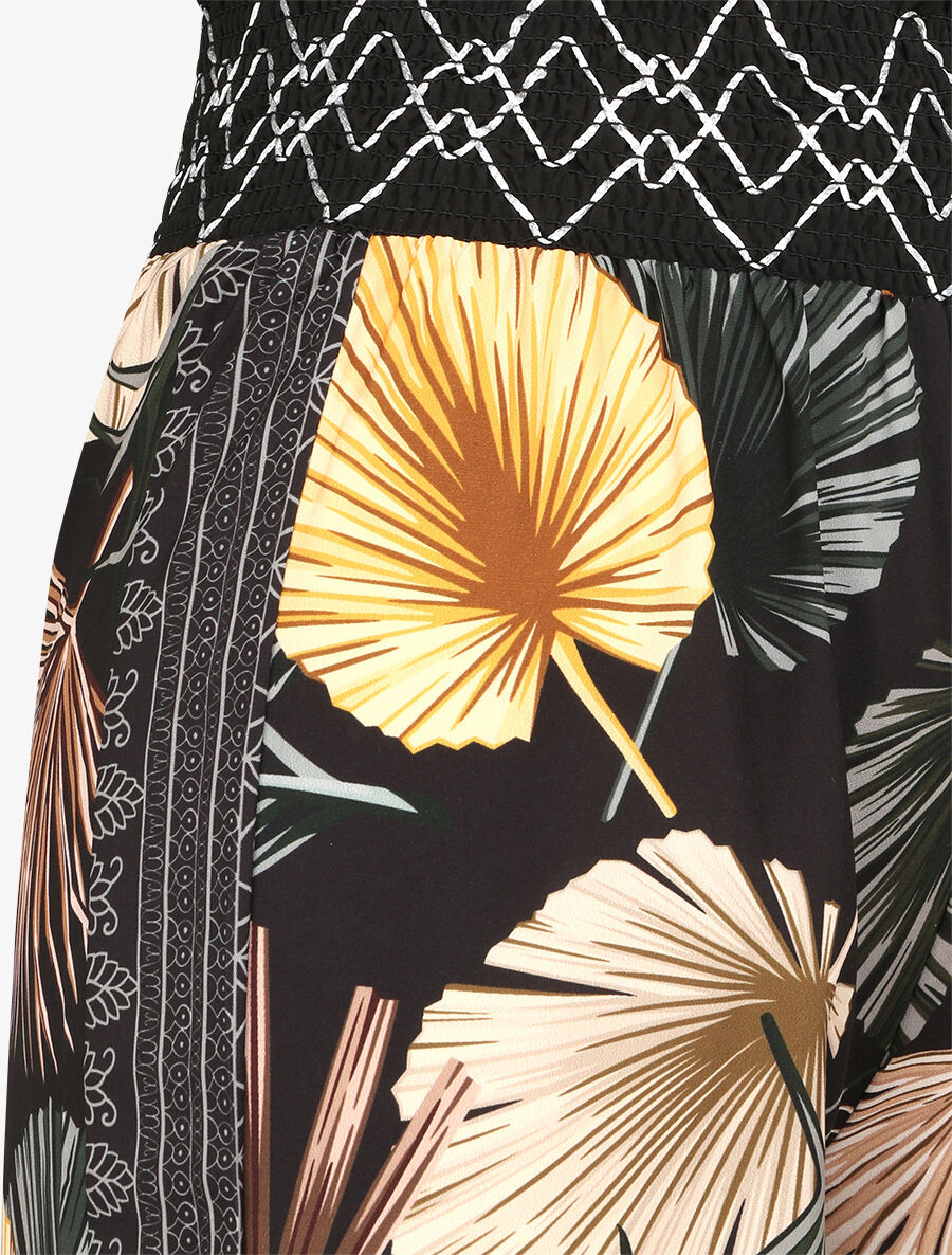 Pantalon fluide coupe flare imprimé plumes stylisées - Noir - 3
