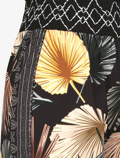 Pantalon fluide coupe flare imprimé plumes stylisées - Noir - 3