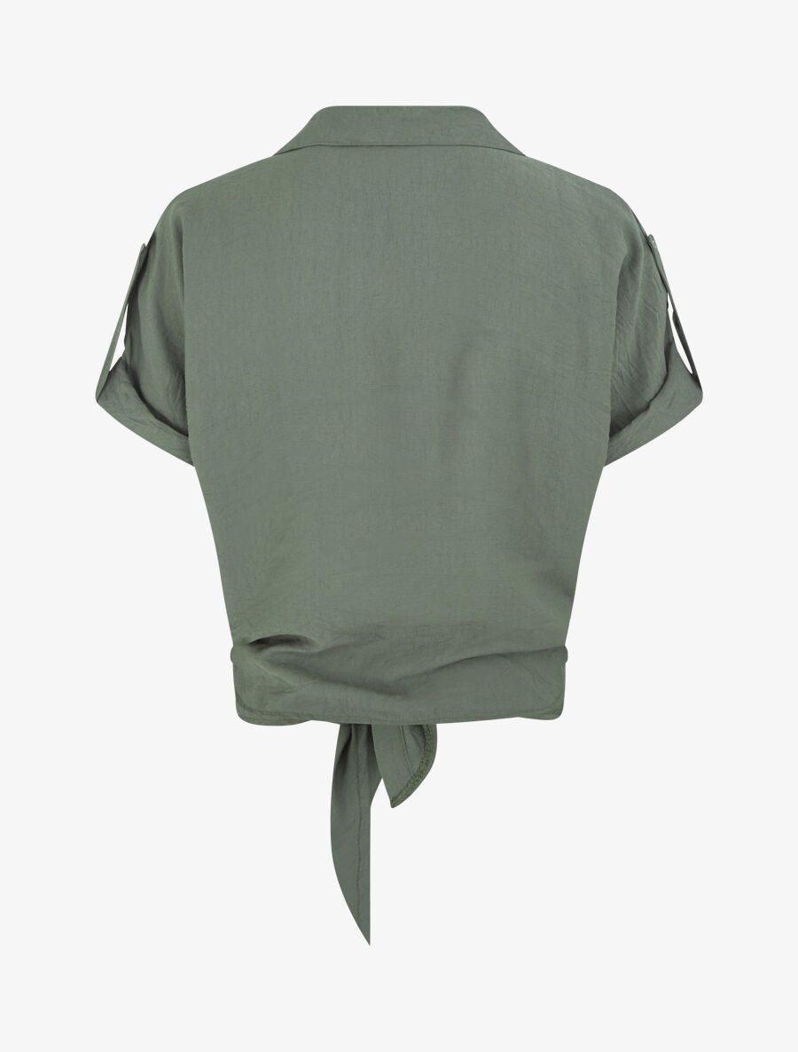 Blouse effet lin à noeud - Kaki - 2