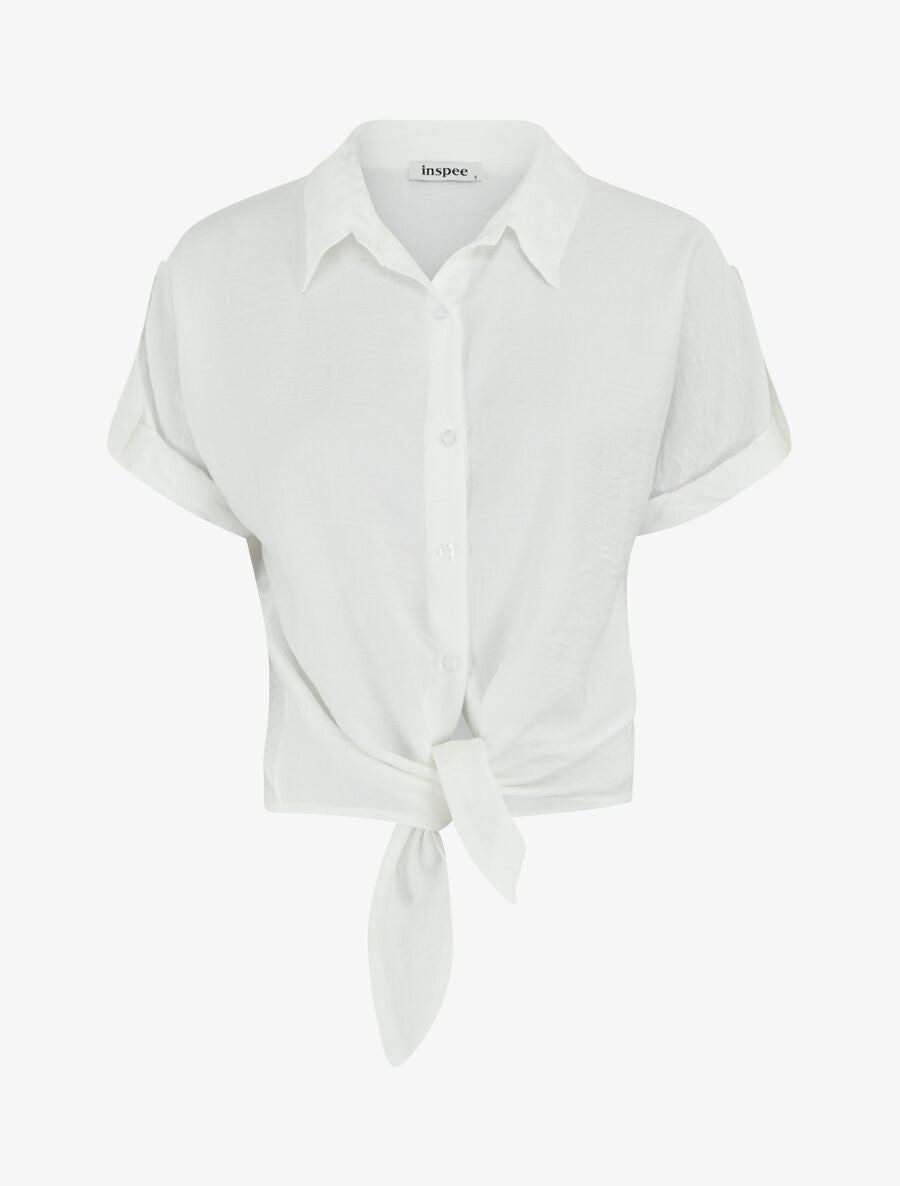 Blouse effet lin à noeud - Blanc - 4