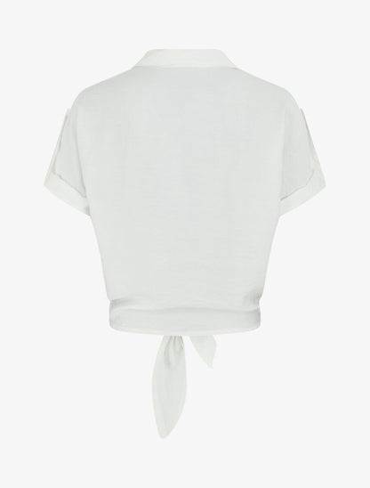 Blouse effet lin à noeud - Blanc - 2