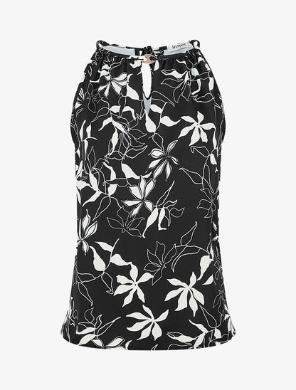Top évasé sans manches motif fleuri - Noir - 1