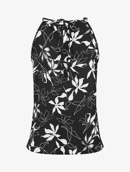 Top évasé sans manches motif fleuri - Noir - 2