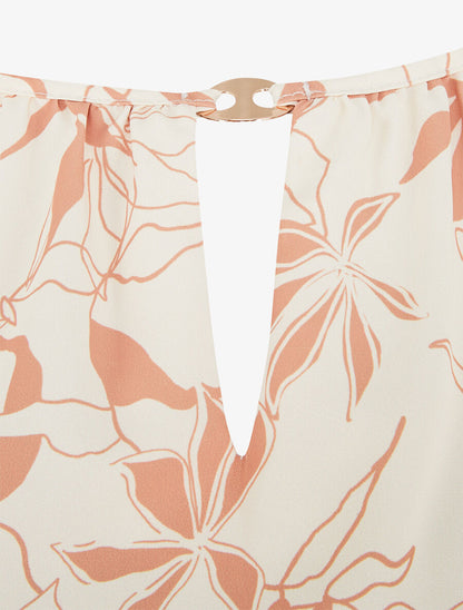 Top évasé sans manches motif fleuri - Beige - 3