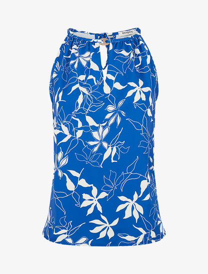 Top évasé sans manches motif fleuri - Bleu roi - 1