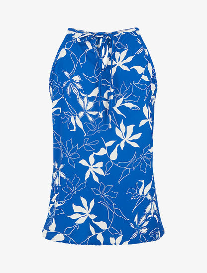 Top évasé sans manches motif fleuri - Bleu roi - 2