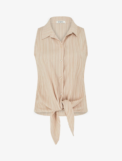Top à nouer effet texturé - Beige - 1