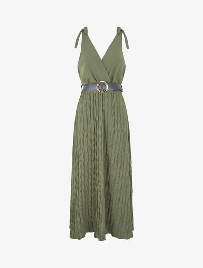 Robe longue à jupe texturée - Kaki - 5
