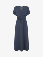 Robe longue unie col cache coeur - Bleu nuit - 5