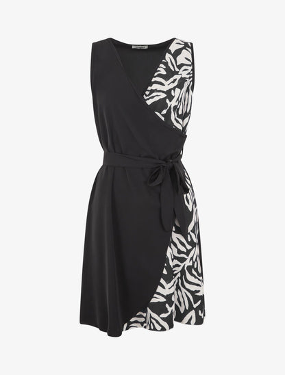 Robe portefeuille sans manches imprimé fantaisie - Noir/blanc - 4
