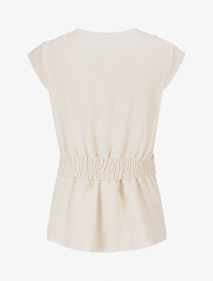 Blouse unie élastiquée à mancherons - Beige - 2